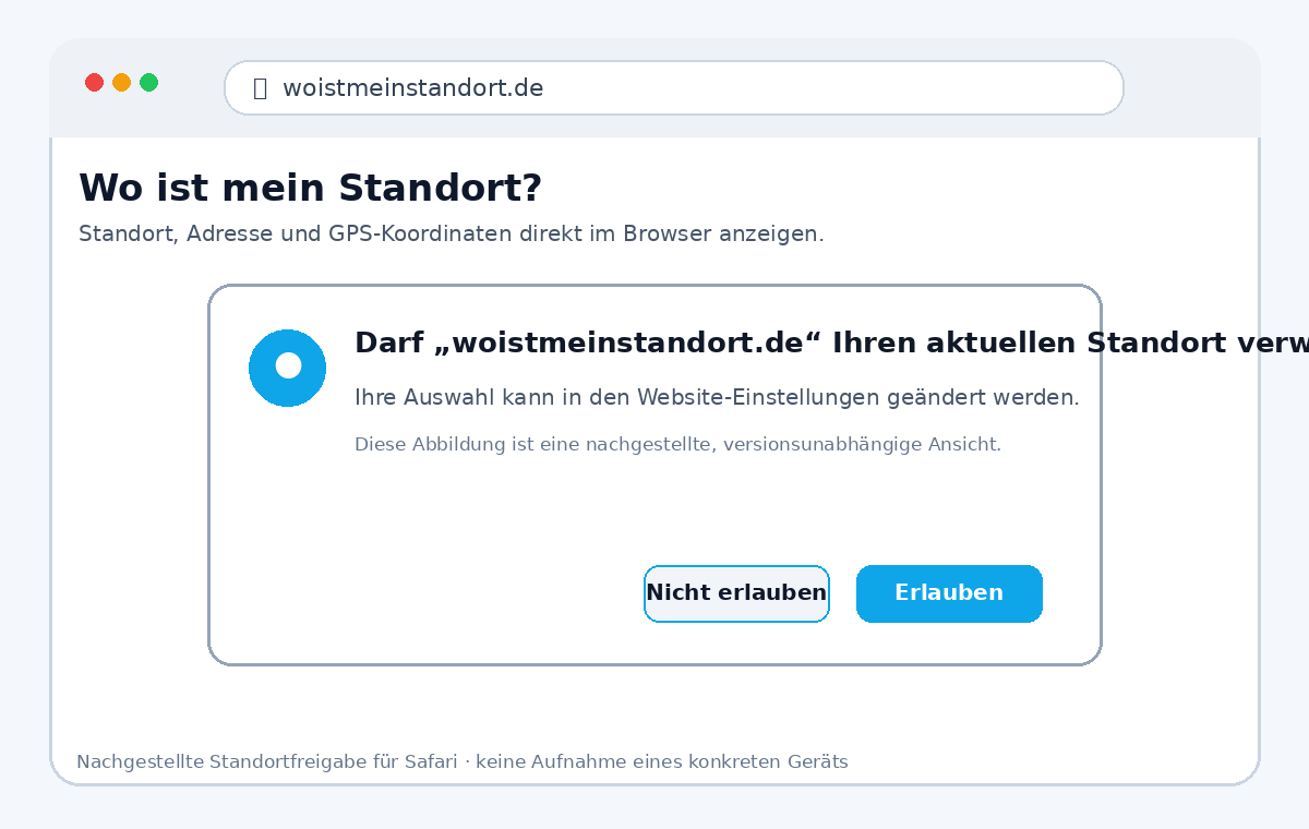 Nachgestellte Safari-Standortabfrage für woistmeinstandort.de